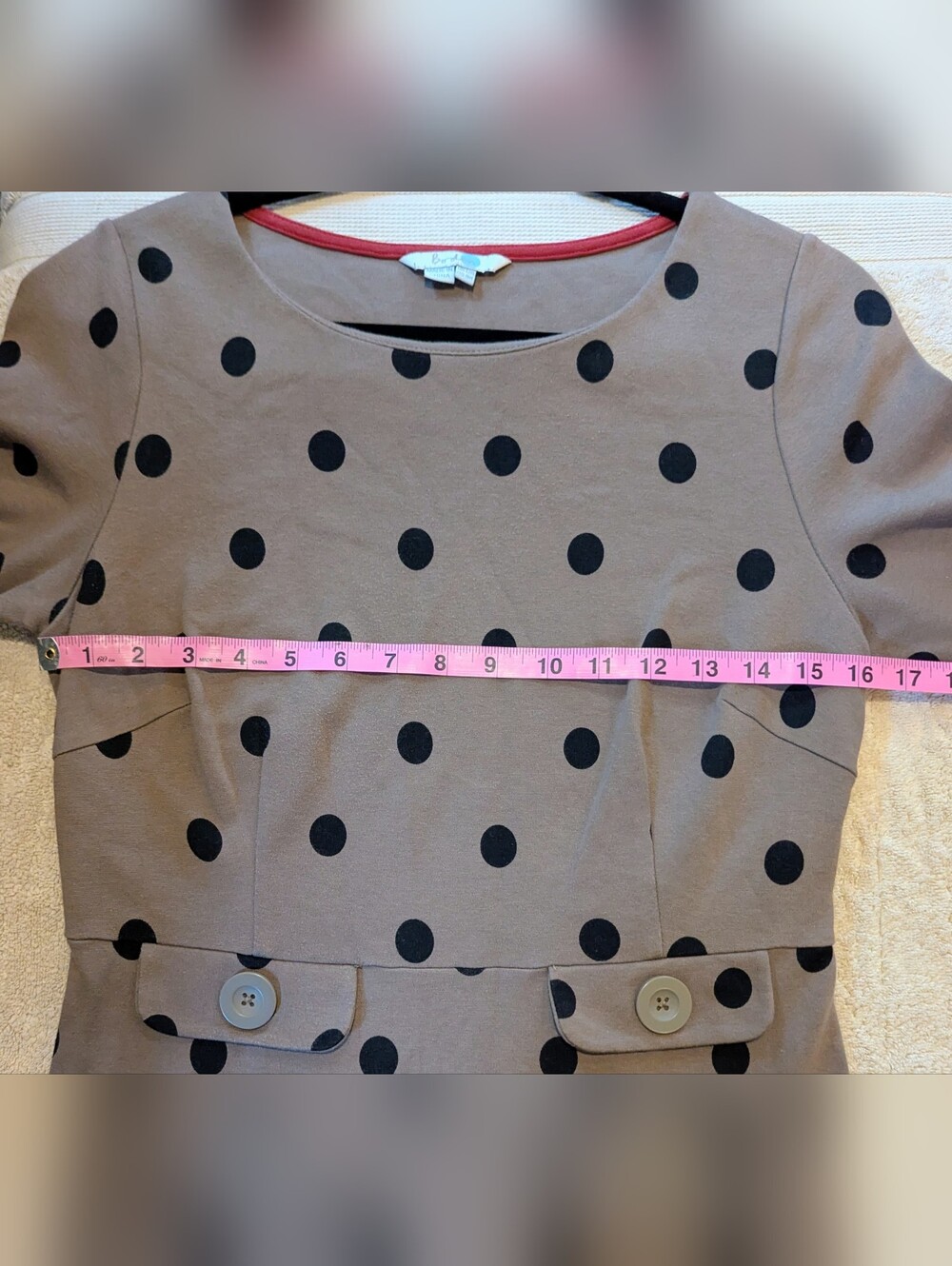 $25 Boden Size 8 Audrey Polka Dot Ponte Sheath Dress Taupe Brown Black EUC - Picture 4 of 6